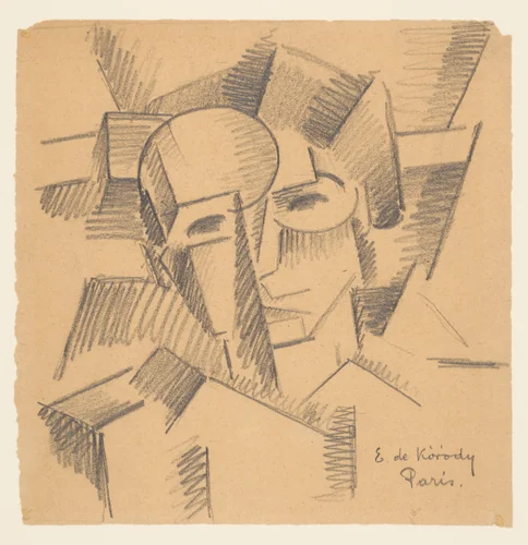 Cubist Study of A Head by Elemér de Kóródy, drawing, 1913