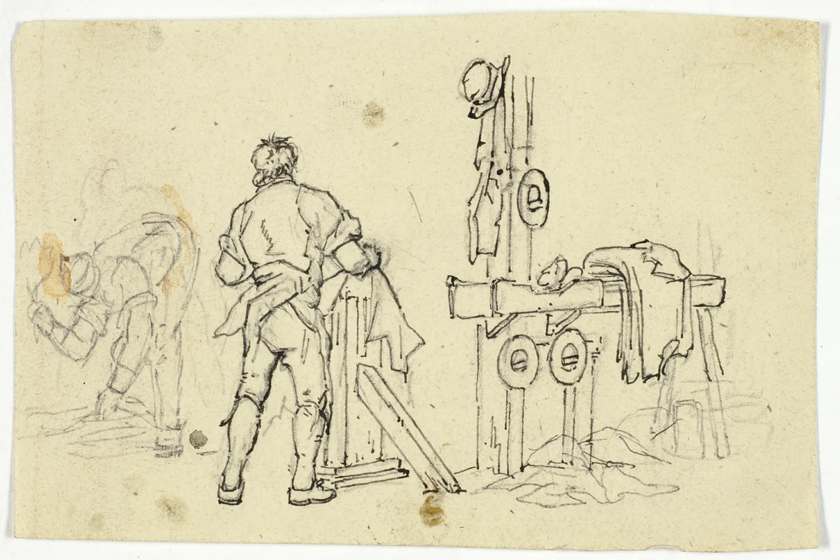 Two Laborers by William Henry Pyne, drawing, 1789-1843