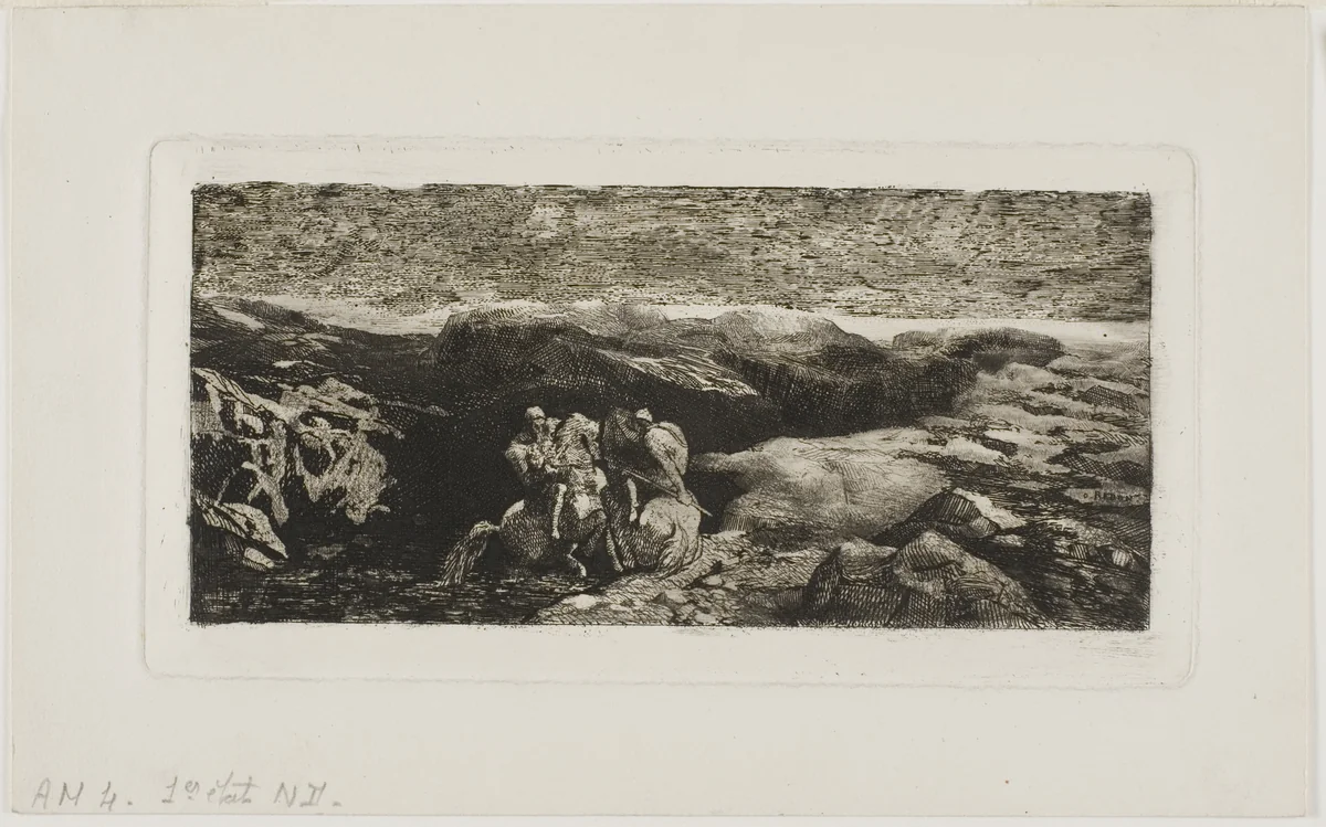 Horsemen in Combat by Odilon Redon, print, 1866