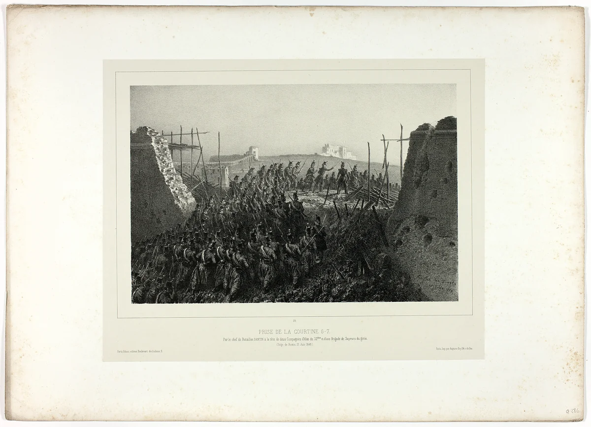 Capture of the Courtine 6-7, from Souvenirs d’Italie: Expédition de Rome by Denis Auguste Marie Raffet, print, 1859