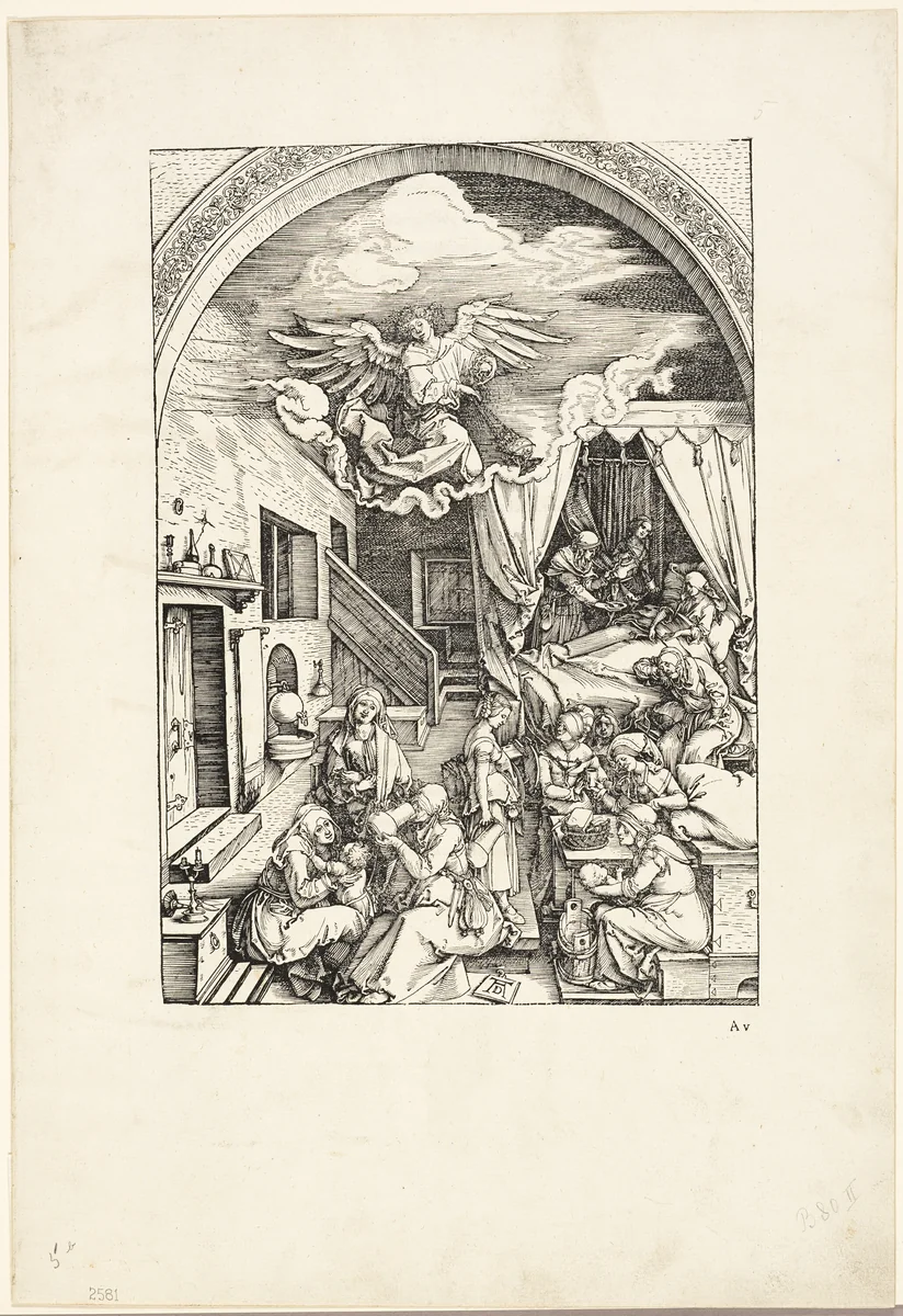 The Birth of the Virgin, from The Life of the Virgin by Albrecht Dürer, print, 1503-1504