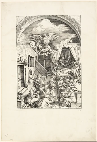 The Birth of the Virgin, from The Life of the Virgin by Albrecht Dürer, print, 1503-1504