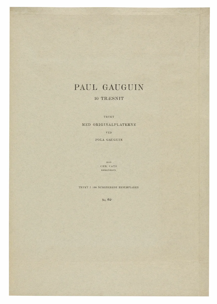 Title Page to Paul Gauguin: 10 Traesnit (Pola Gauguin Portfolio) by Pola Gauguin, print, 1921