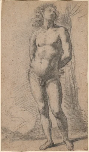 Study of a Standing Male Nude: Saint Sebastian by Jacopo Confortini, drawing, 1630-1672