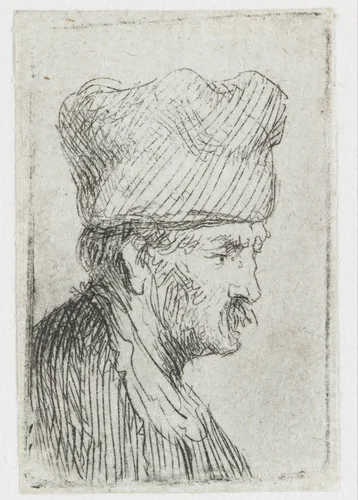 Man in a Square Cap, in Profile to the Right by Rembrandt van Rijn, print, 1629