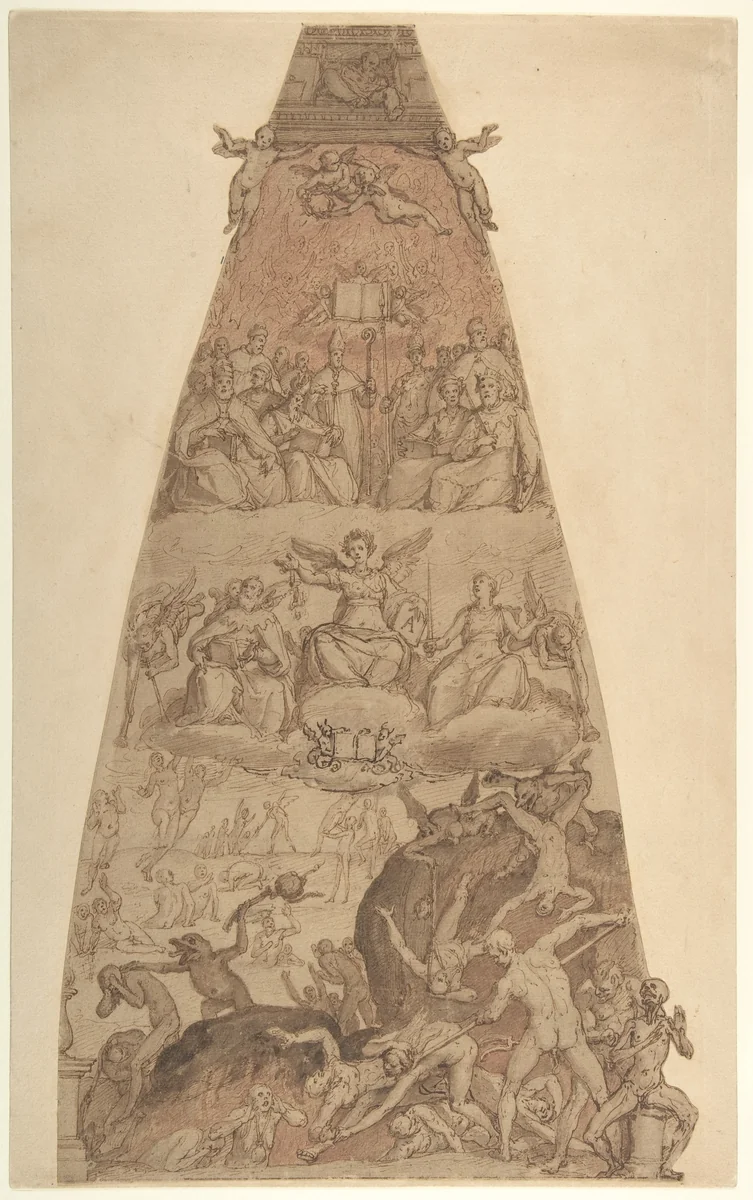 Scene from the Last Judgment, Study for the Fresco Decoration of One of the Segments of the Cupola of the Cathedral of Santa Maria del Fiore in Florence by Federico Zuccaro, drawing, 1576-1579