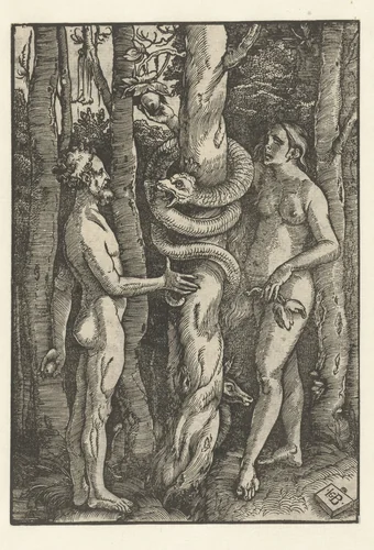 Adam en Eva met de slang by Unknown, print, 1512-1516