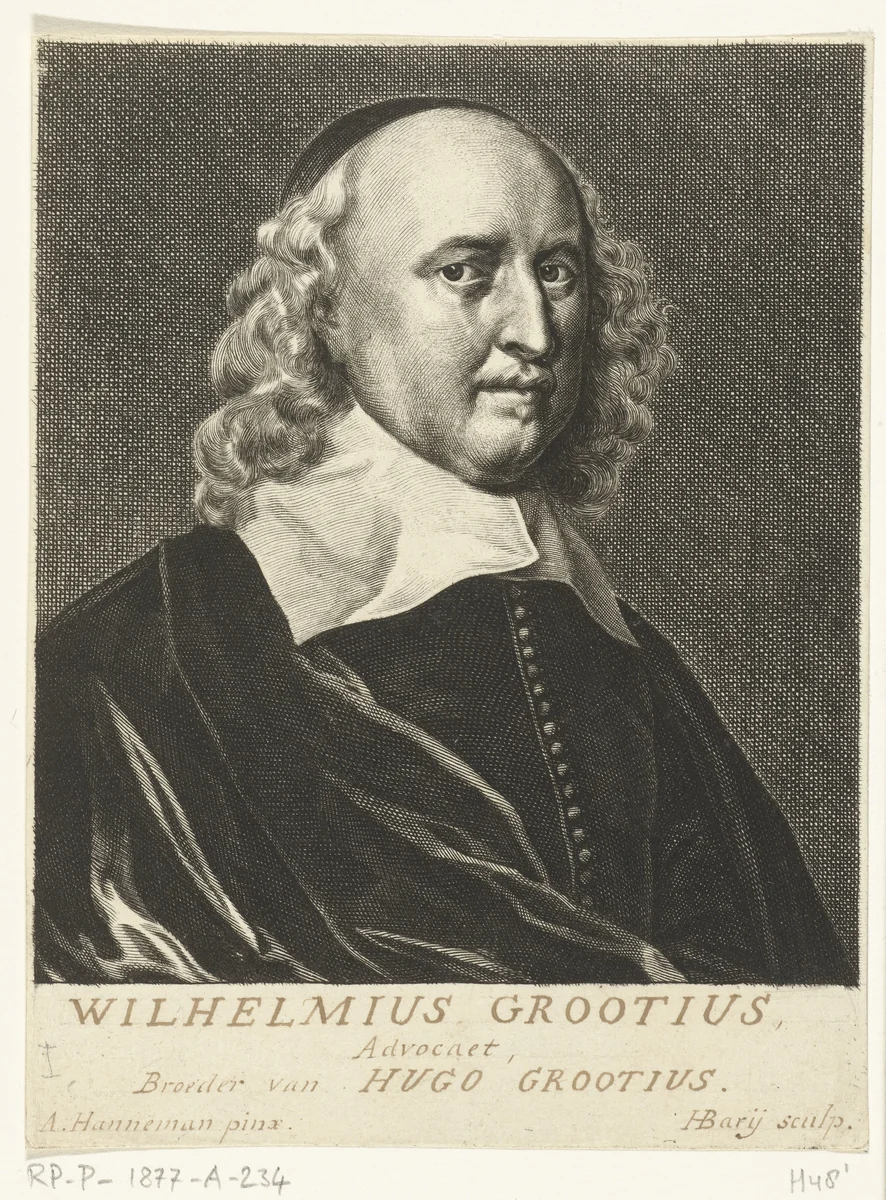Portret van Willem de Groot by Hendrik Bary, print, 1657-1707