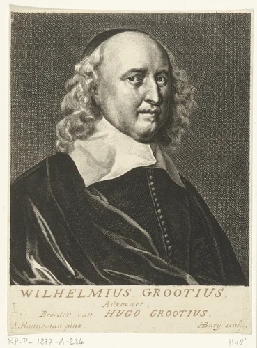 Portret van Willem de Groot by Hendrik Bary, print, 1657-1707