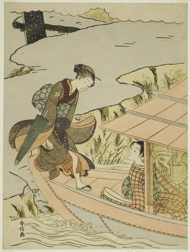 Girl Boarding a Boat by Suzuki Harunobu (鈴木春信), print, 1762-1770