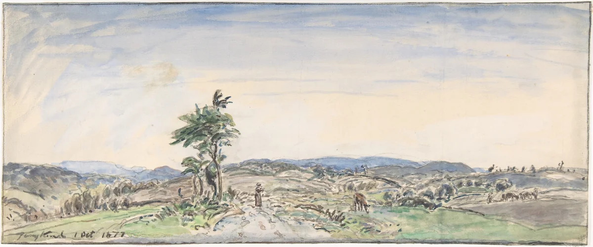 Landscape by Johan Barthold Jongkind, drawing, 1877