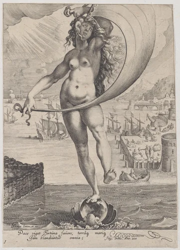 Fortune, plate 1 from "Virtues and Vices" by Zacharias Dolendo, print, 1596-1597