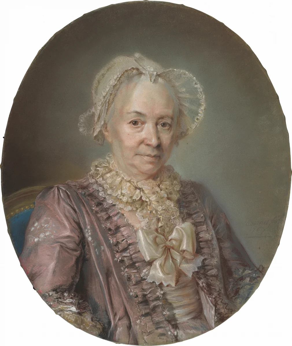 An Elderly Lady in a Mauve Silk Dress by Claude Bornet, drawing, 1767