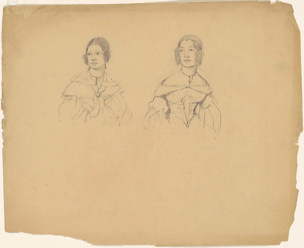 Two Women by James Goodwyn Clonney, drawing, 1835-1840