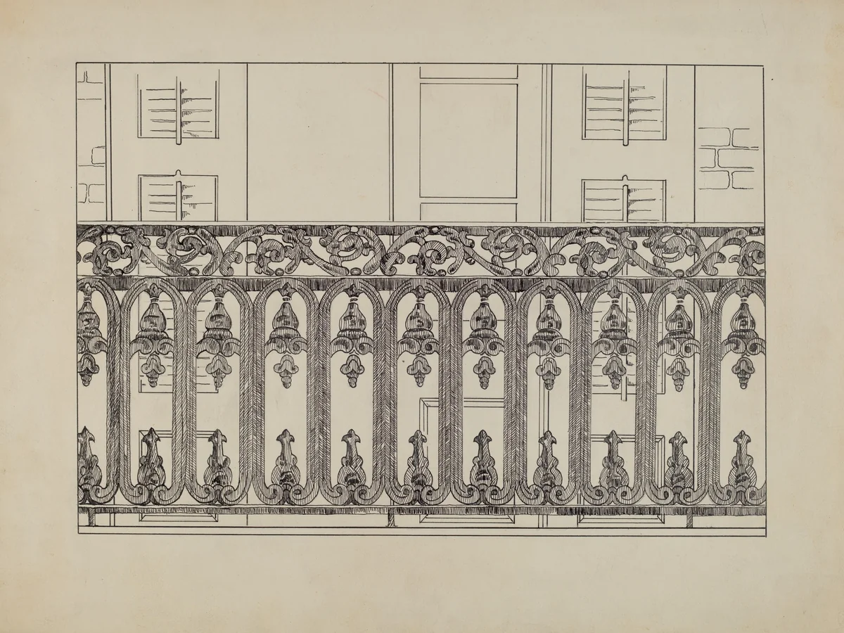 Cast Iron Balcony Rail by Aurelia Arbo, index of american design, 1936