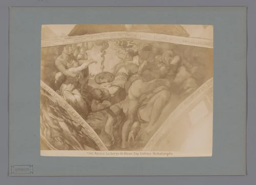 Fotoreproductie van het fresco De slangen van Mozes door Michelangelo in de Sixtijnse Kapel by anonymous, photograph, 1851-1900
