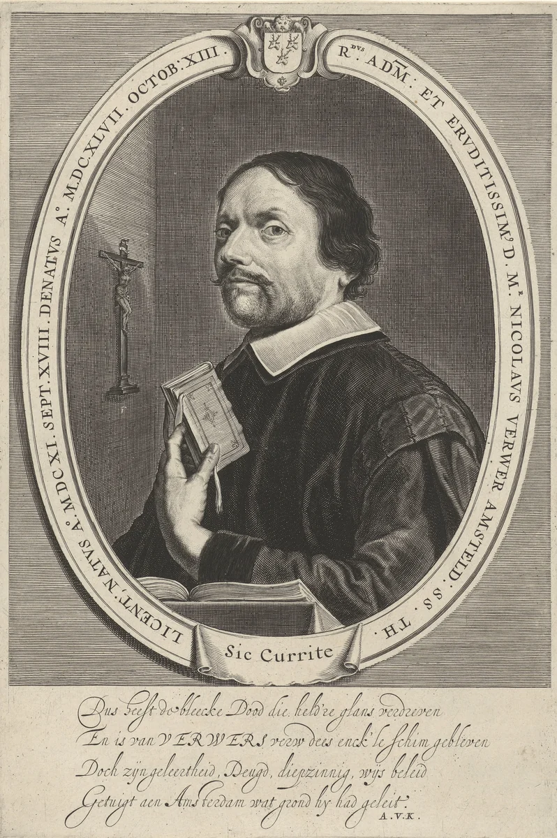 Portret van Nicolaas Verwer by Theodor Matham, print, 1647-1676