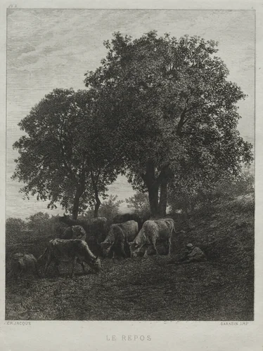 Rest by Charles-Émile Jacque, print, 1864