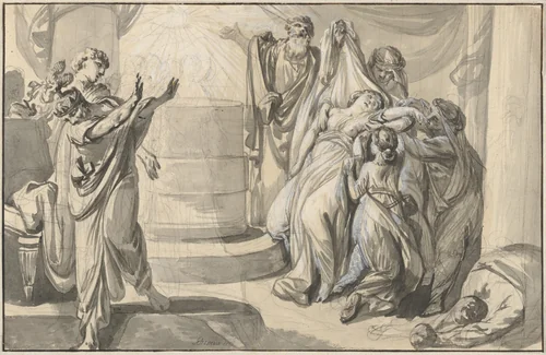 An Antique Sacrificial Scene (recto); Sketch of a Group of People (verso) by Johann Eleazar Zeissig, drawing, 1779