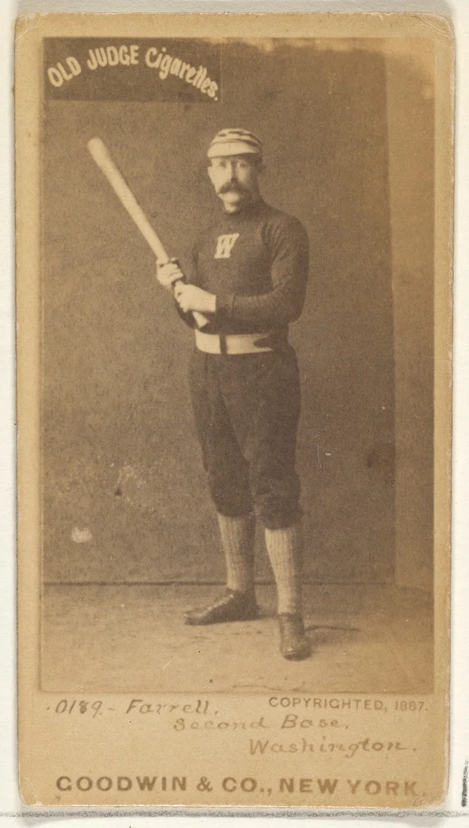 John A. "Jack" Farrell, 2nd Base, Washington Nationals, from the Old Judge series (N172) for Old Judge Cigarettes by Goodwin & Company, photograph, 1887