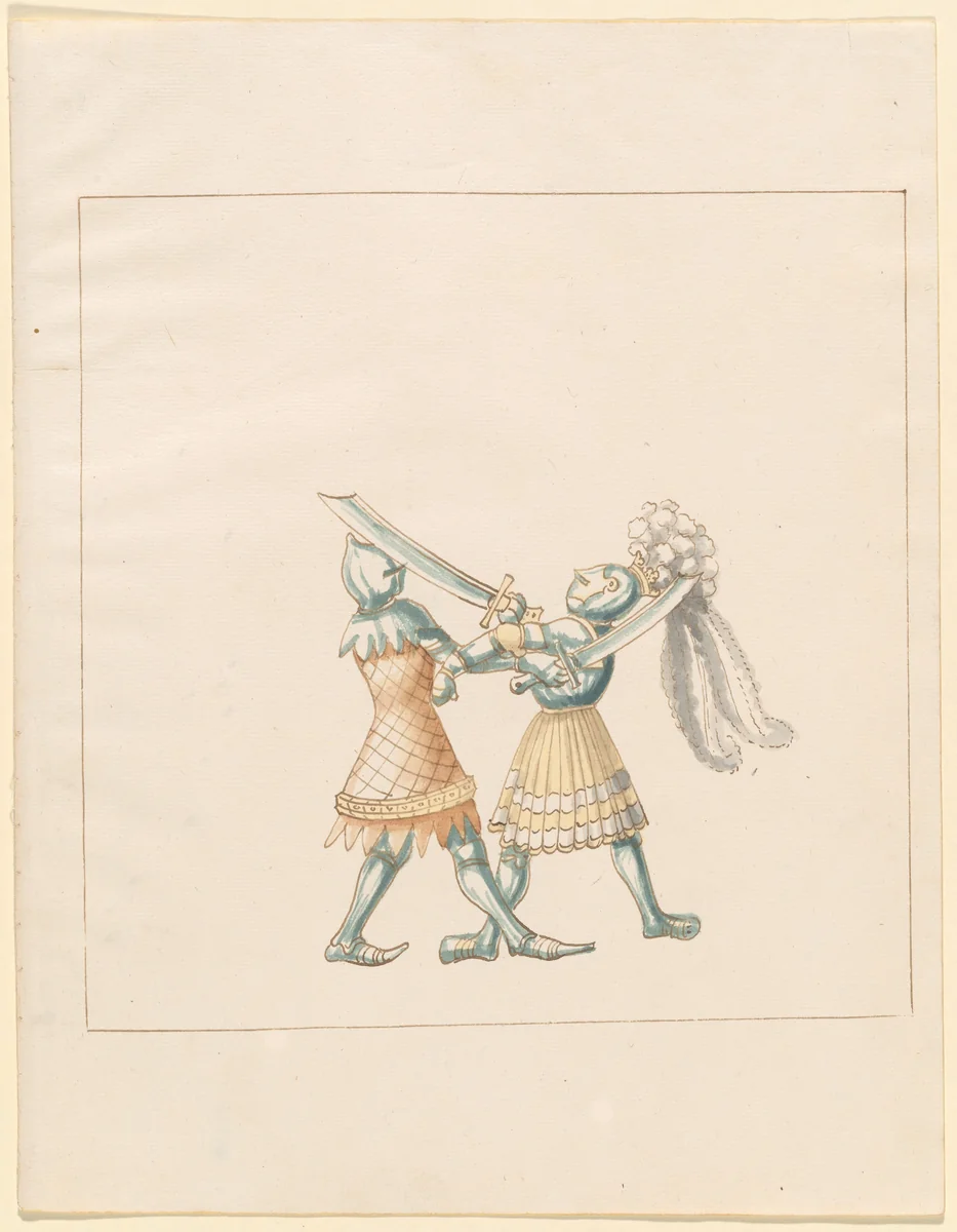 Foot Combat with Falchions by German 16th Century, drawing, 1515