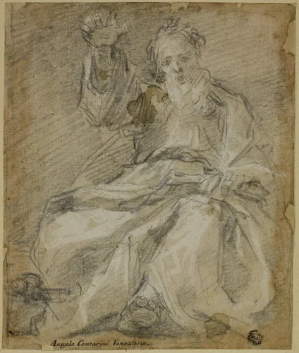 Seated Bearded Figure (Prophet?) by Ferraù Fenzoni, drawing, 1589-1593