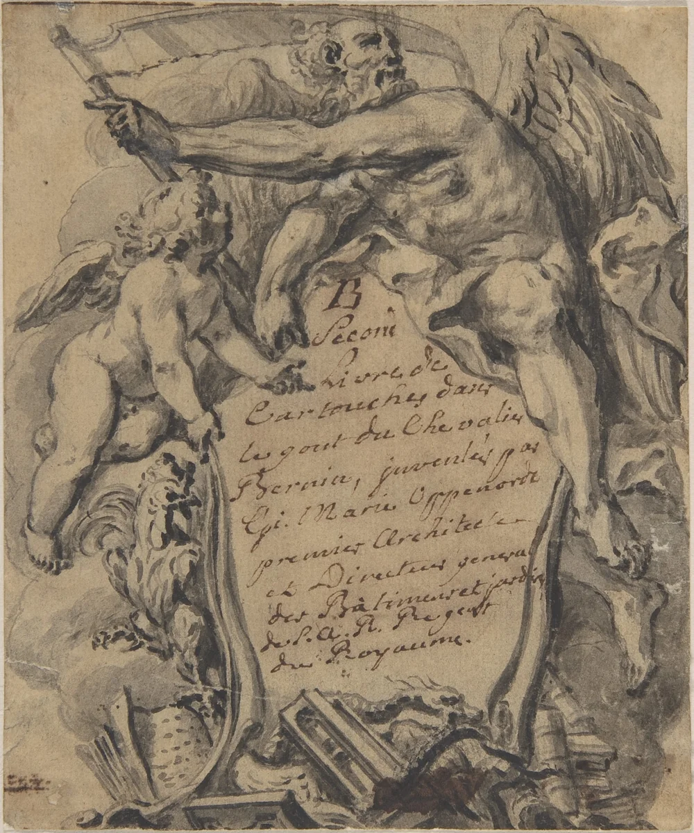 Study for a Cartouche by Gilles Marie Oppenord, drawing, 1672-1742