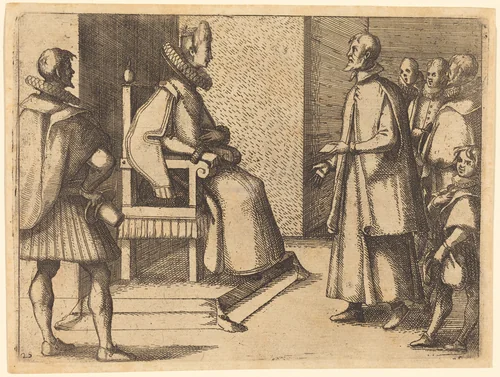 The Envoy of Tuscany thanking the Queen by Jacques Callot, print, 1612