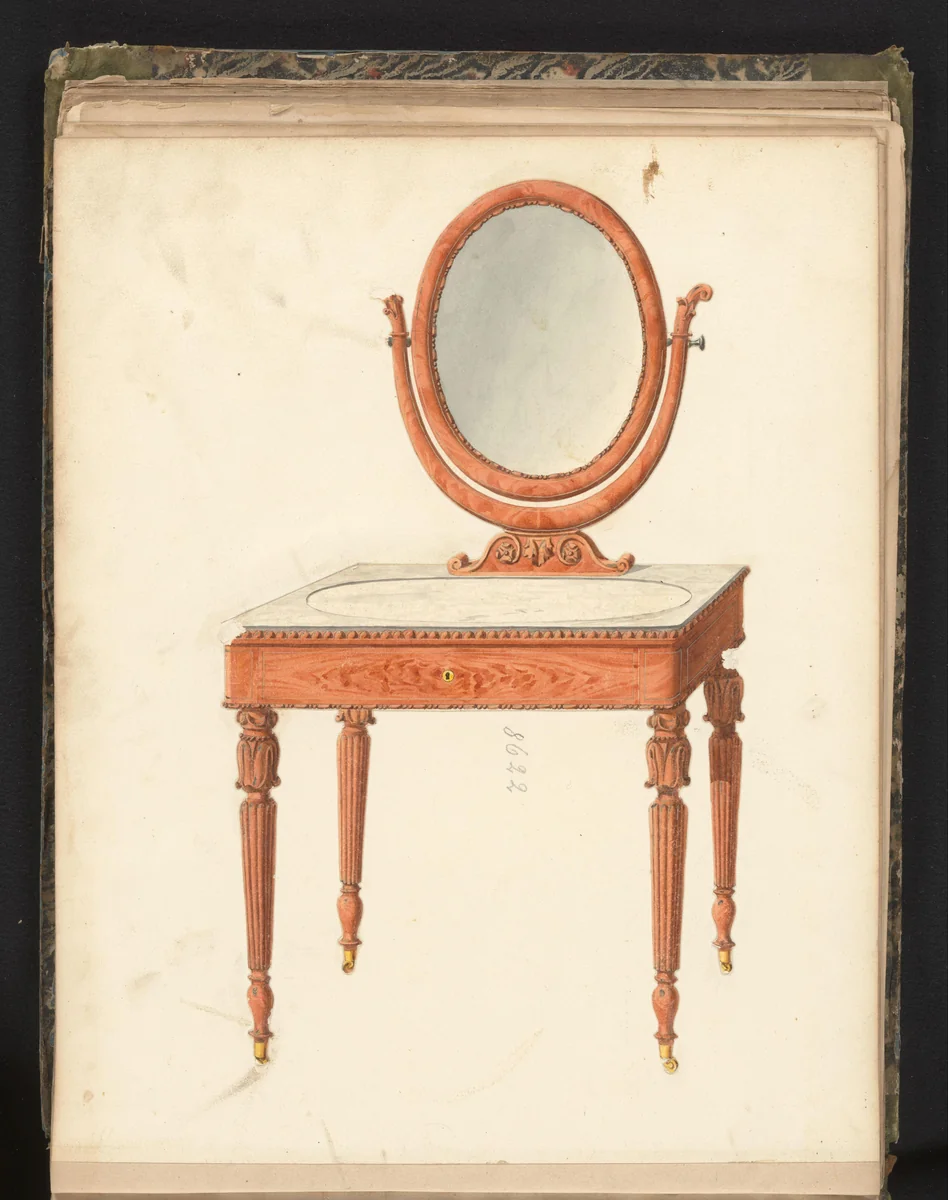 Ontwerp voor toilettafel met gesloten lade by anonymous, drawing, 1825-1839