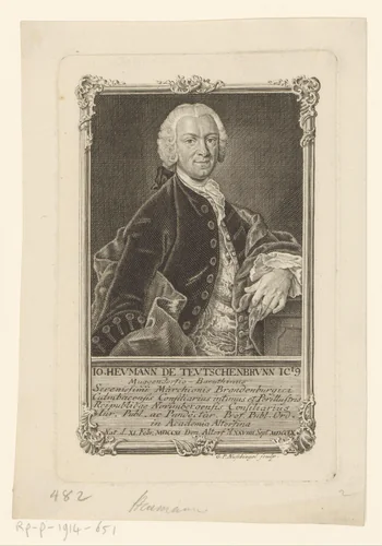 Portret van Johann Heumann von Teuschenbrunn by Georg Paul Nusbiegel, print, 1760-1786