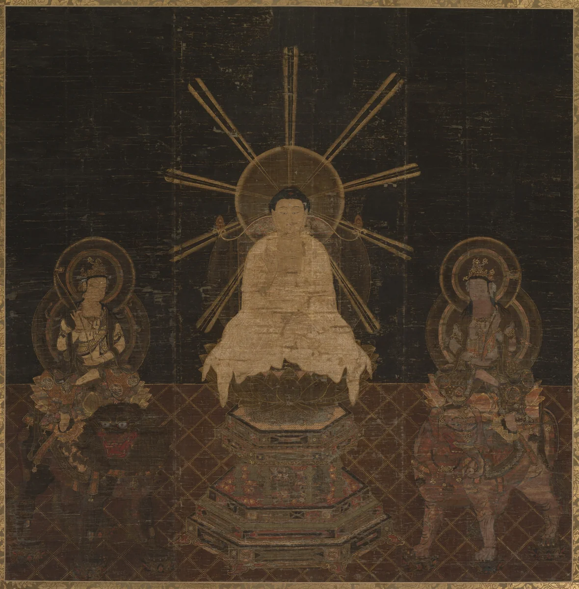 Shakyamuni Triad by Unknown, painting, 1200-1333