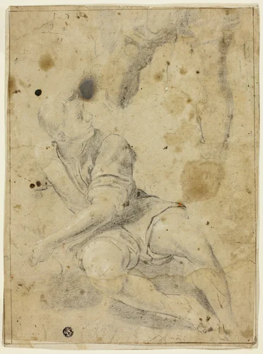 Seated Youth and Sketch of Legs by Domenichino, drawing, 1600-1699