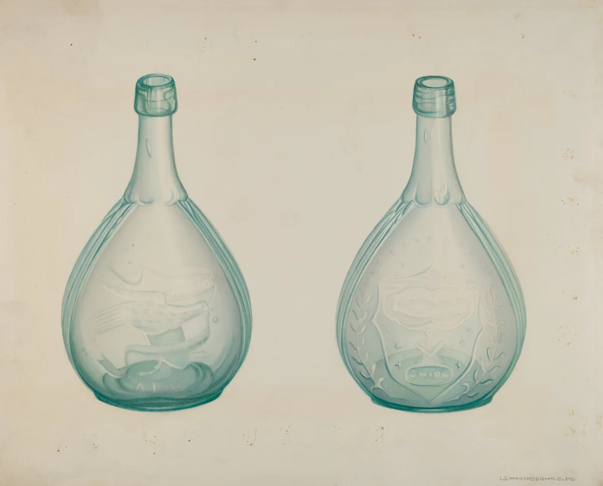 Green Whiskey Bottle by Lorraine S. Makimson, index of american design, 1941