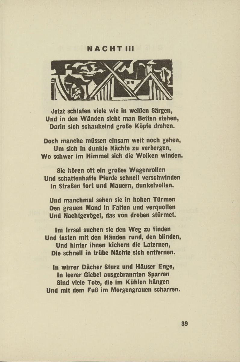 Night III (Nacht III) (headpiece, page 39) from Umbra vitae (Shadow of Life) by Ernst Ludwig Kirchner, illustrated book, 1924