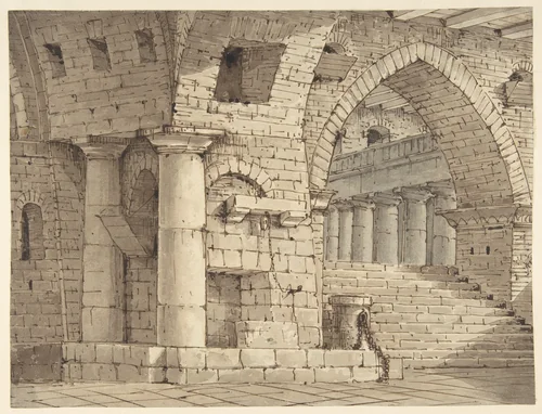 Design for a Stage Set Showing the Interior of a Fortress or Dungeon by Pietro di Gottardo Gonzaga, drawing, 1751-1831