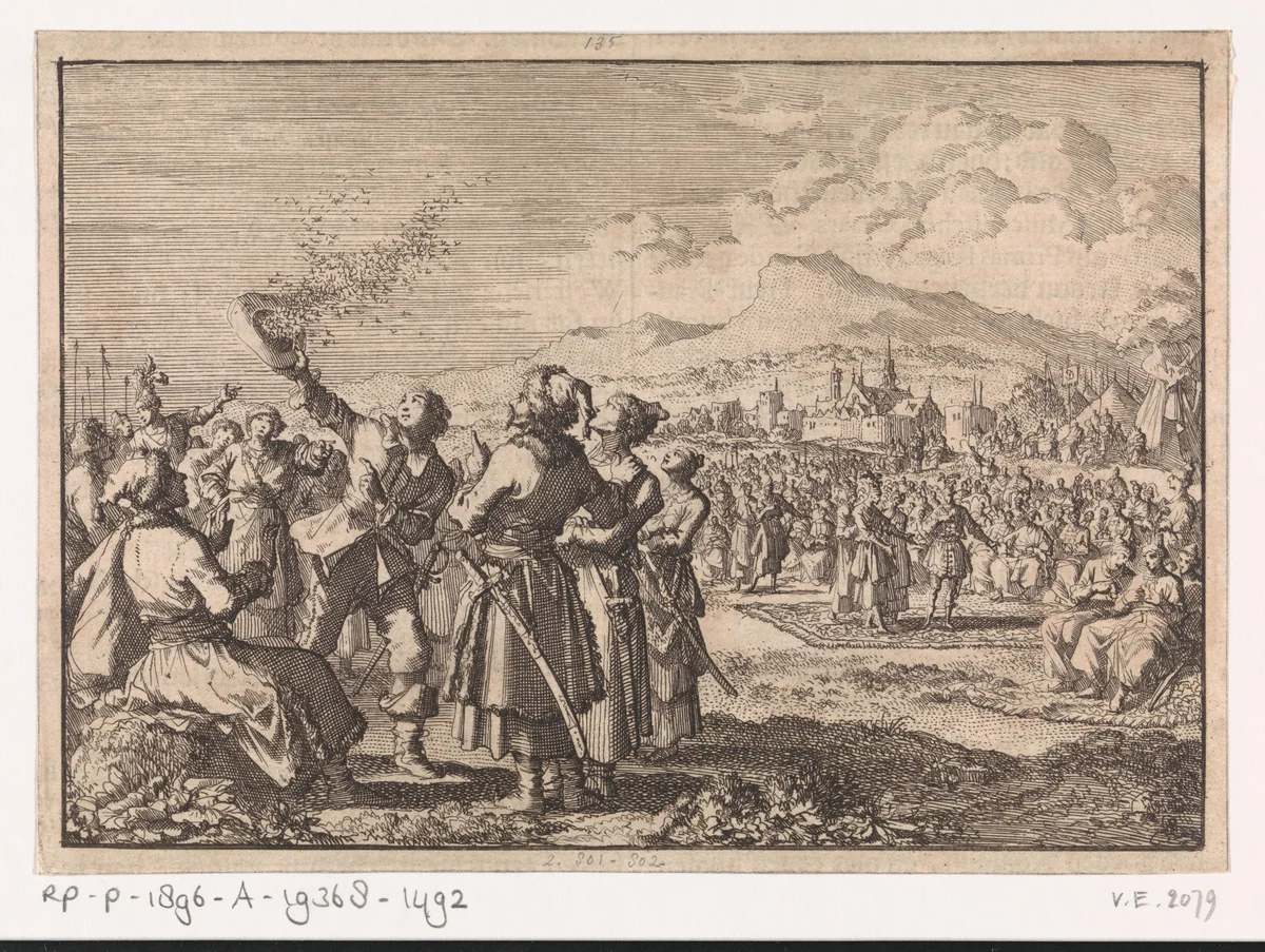 Vergadering in de open lucht waarbij Michael Wisniowiecki tot koning van Polen wordt gekozen, 1669 by Jan Luyken, print, 1698