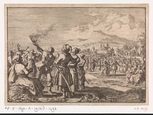 Vergadering in de open lucht waarbij Michael Wisniowiecki tot koning van Polen wordt gekozen, 1669 by Jan Luyken, print, 1698