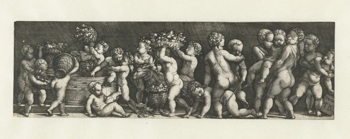 Wijnoogstende kinderen by Unknown, print, 1529