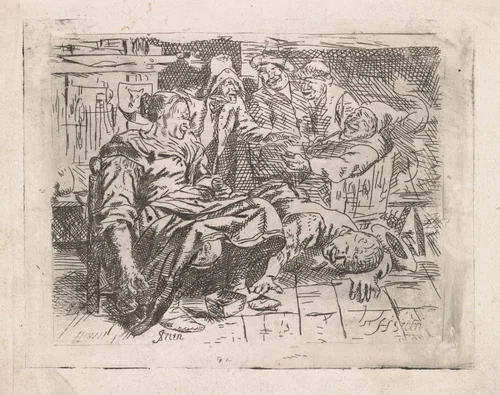 Herberg met lachend gezelschap by anonymous, print, 1635-1729