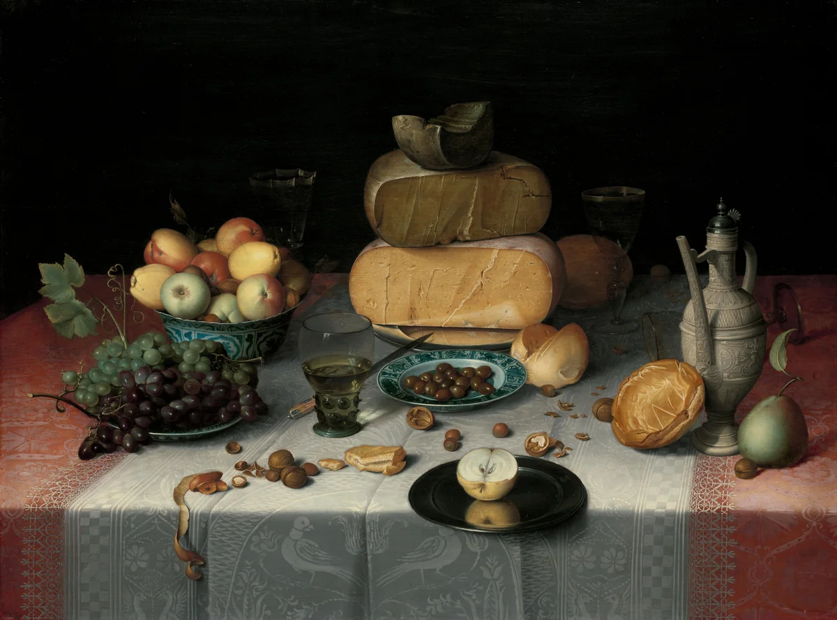 Still Life with Cheese by Floris Claesz van Dijck, painting, 1615