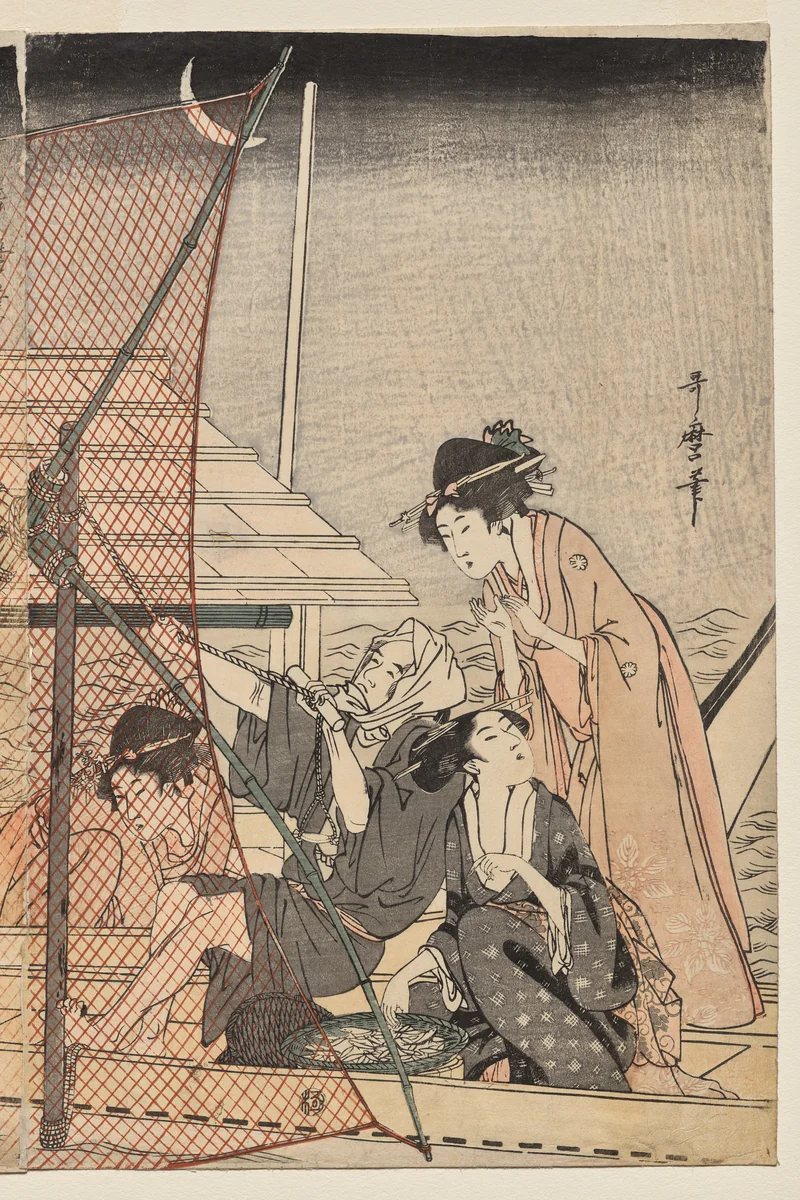 Net Fishing at Night by Kitagawa Utamaro (喜多川歌麿), print, 1795-1805