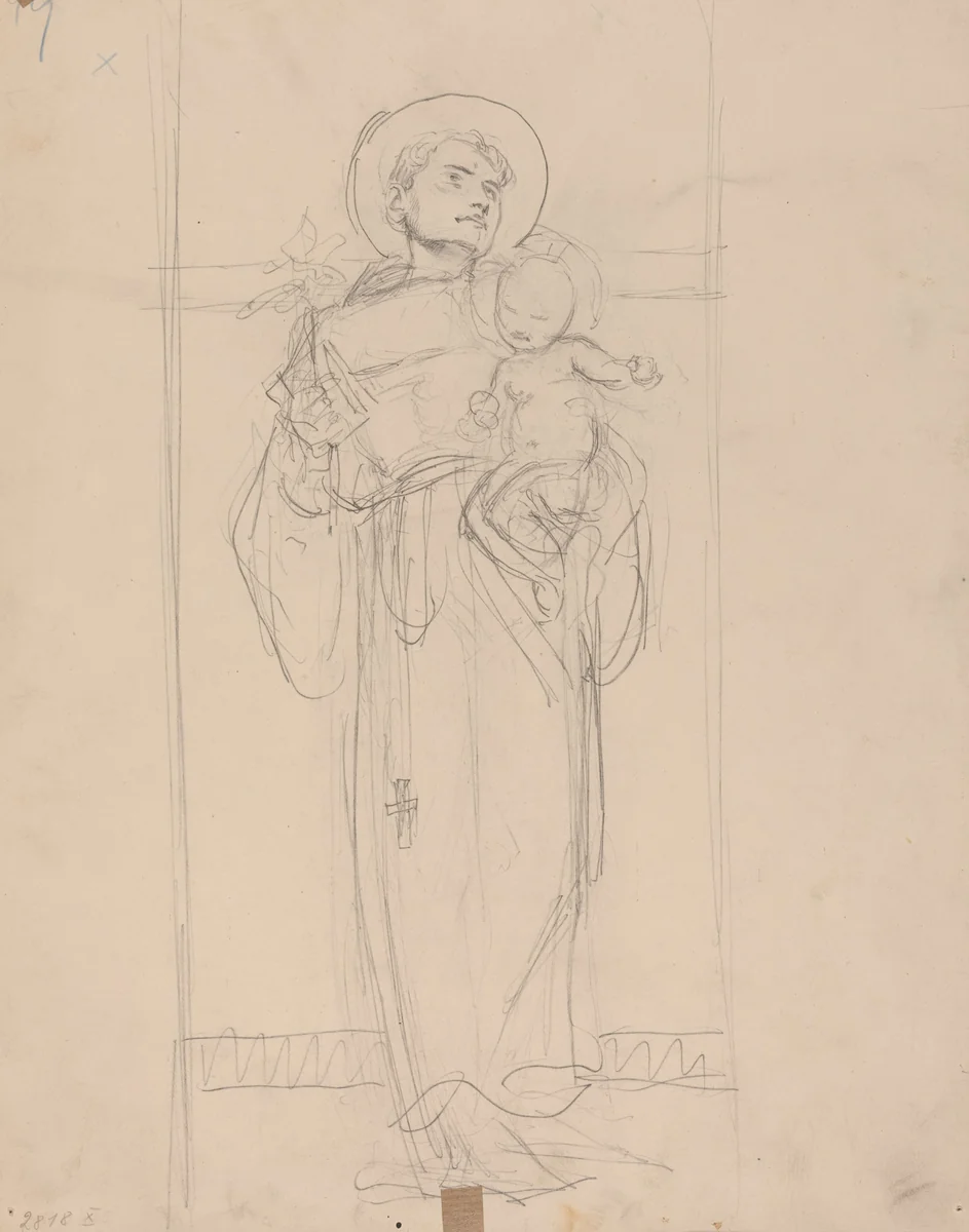 Standing Saint holding the Christ Child by Karel Vitezslav Masek, drawing, 1896