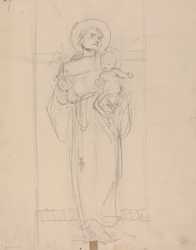 Standing Saint holding the Christ Child by Karel Vitezslav Masek, drawing, 1896