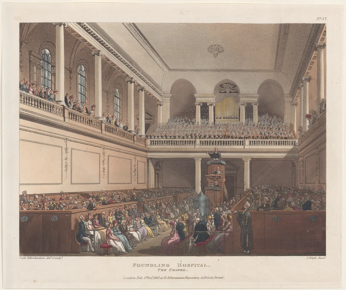 Foundling Hospital, The Chapel by Thomas Rowlandson, print, 1808
