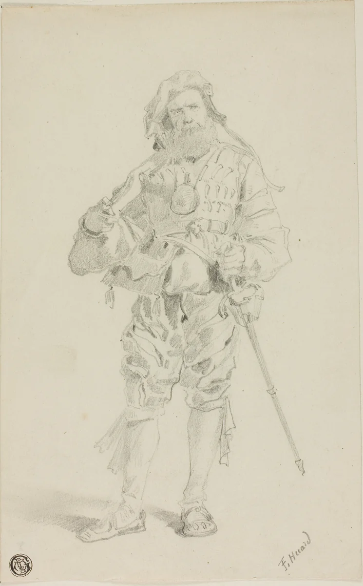 Armed Soldier (recto); Fragment of an Armed Soldier (verso) by François Huard, drawing, 1813-1857