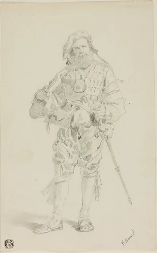 Armed Soldier (recto); Fragment of an Armed Soldier (verso) by François Huard, drawing, 1813-1857