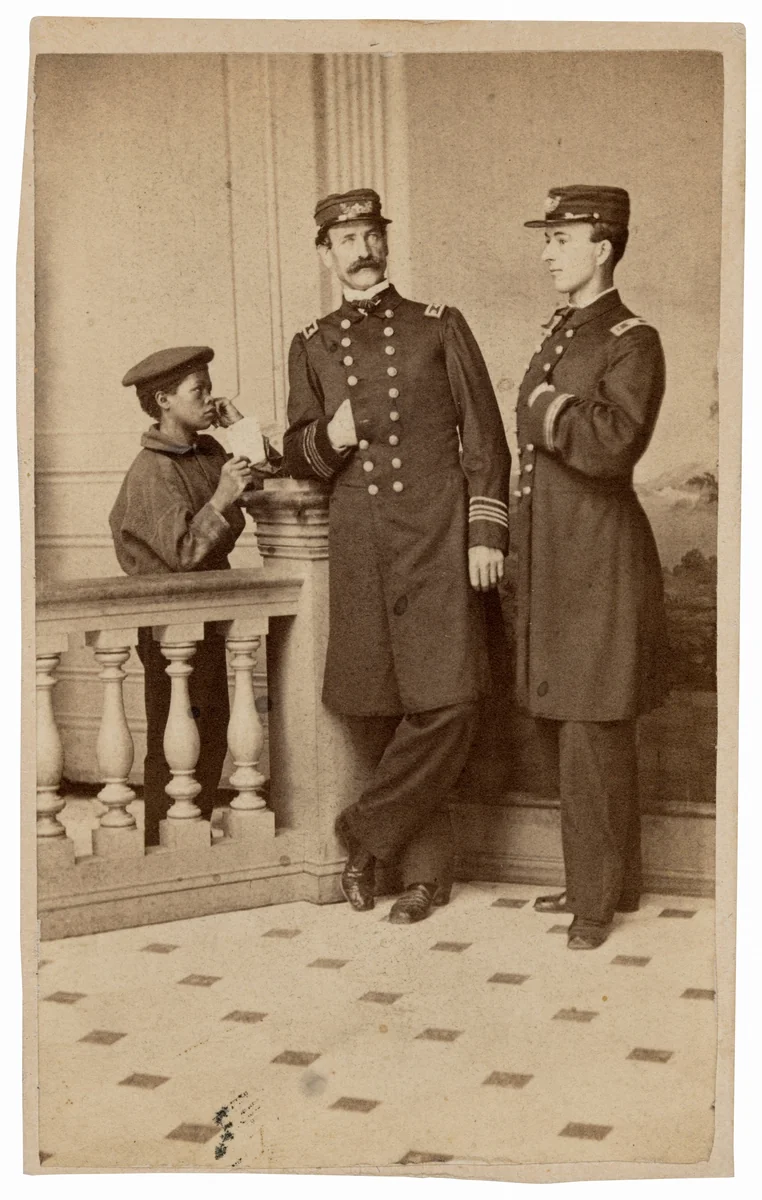 Portrait of Naval Officers and a Messenger by Bernard Moses, photograph, 1857-1867