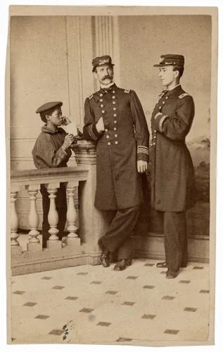 Portrait of Naval Officers and a Messenger by Bernard Moses, photograph, 1857-1867