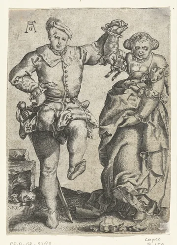 Dansende paar by anonymous, print, 1551-1610