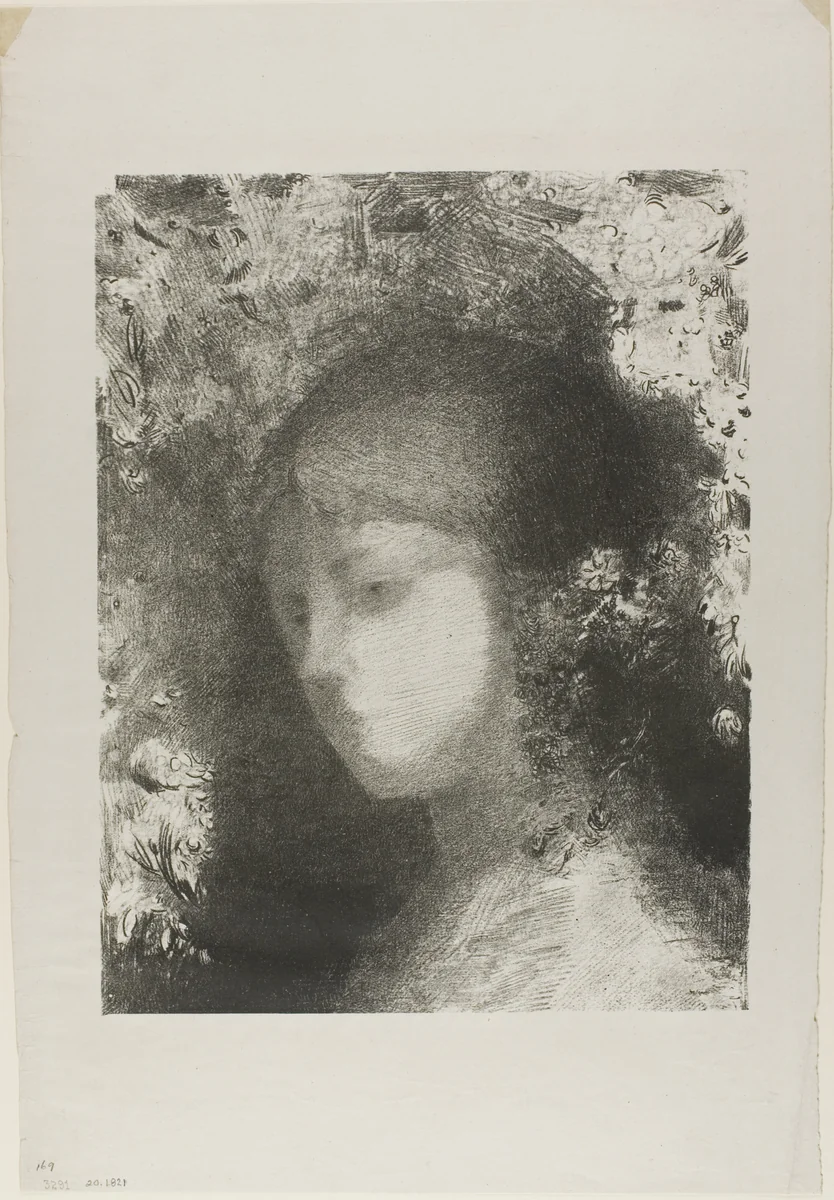 Child's Head With Flowers by Odilon Redon, print, 1897